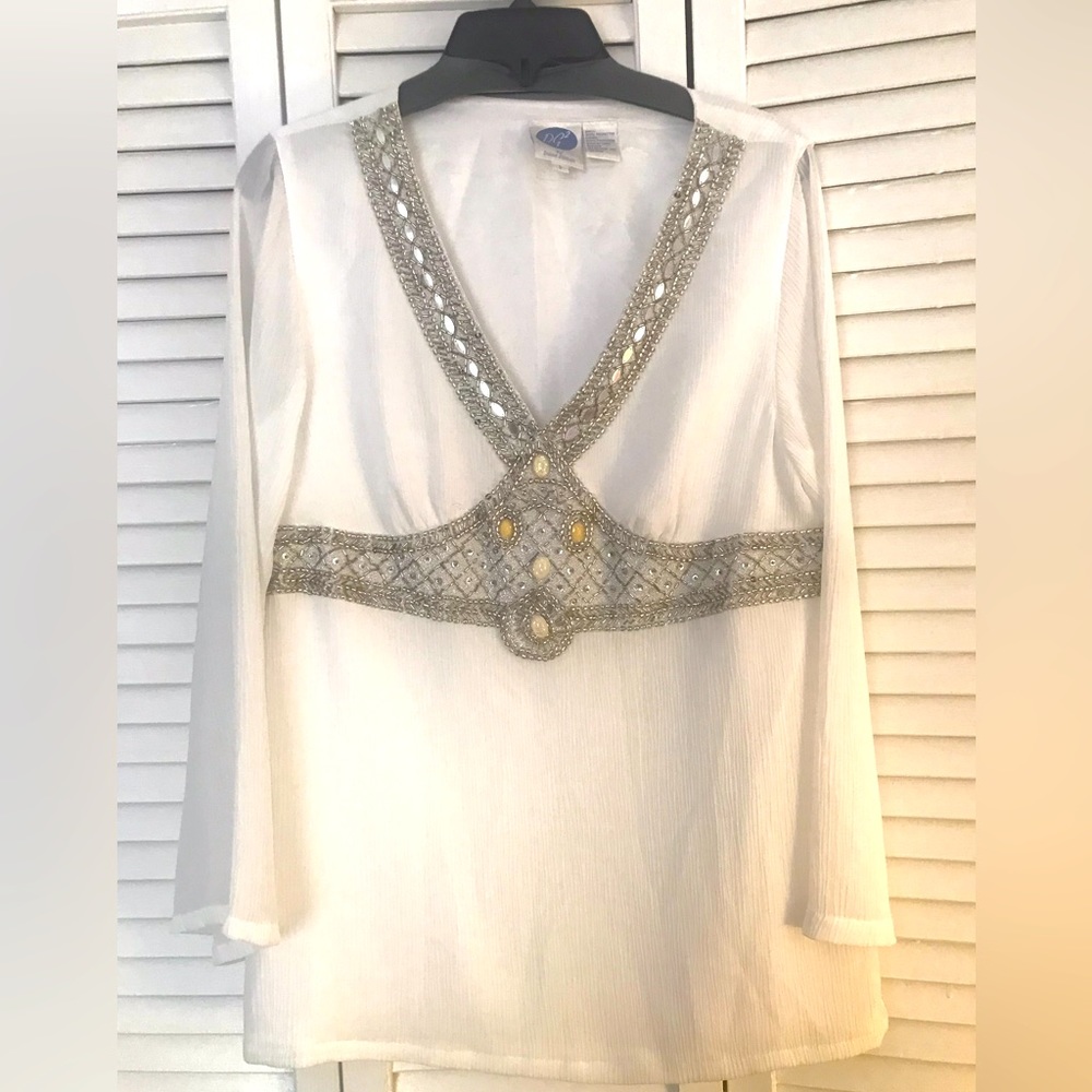 Diane Gilman Embellished Jewel Top White NWT Oversized